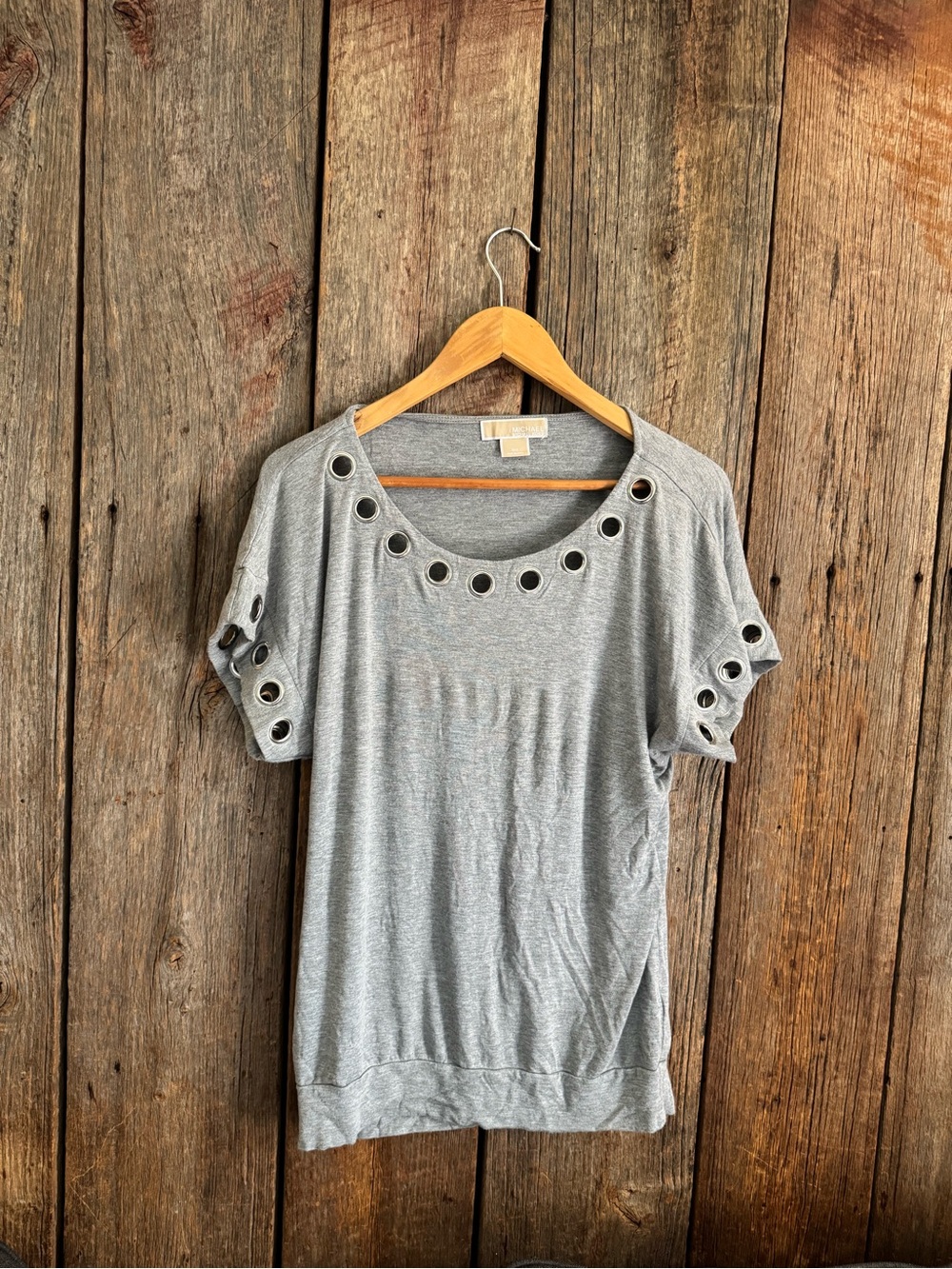 Michael Kors Heather Gray Short-Sleeve Grommet Top